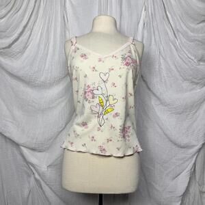 Preppy Coquette Rose & Art Floral Heart Tank Top (XL)